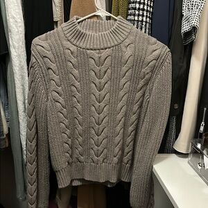 Organic cotton Pact Gray Cowl Neck Cable Knit Sweater